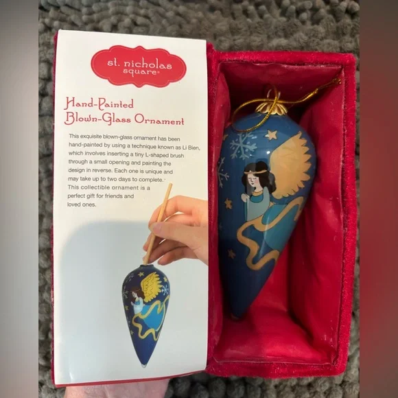 St. Nicholas Square Hand Painted Blown Glass Angel Ornament - Picture 1 of 6